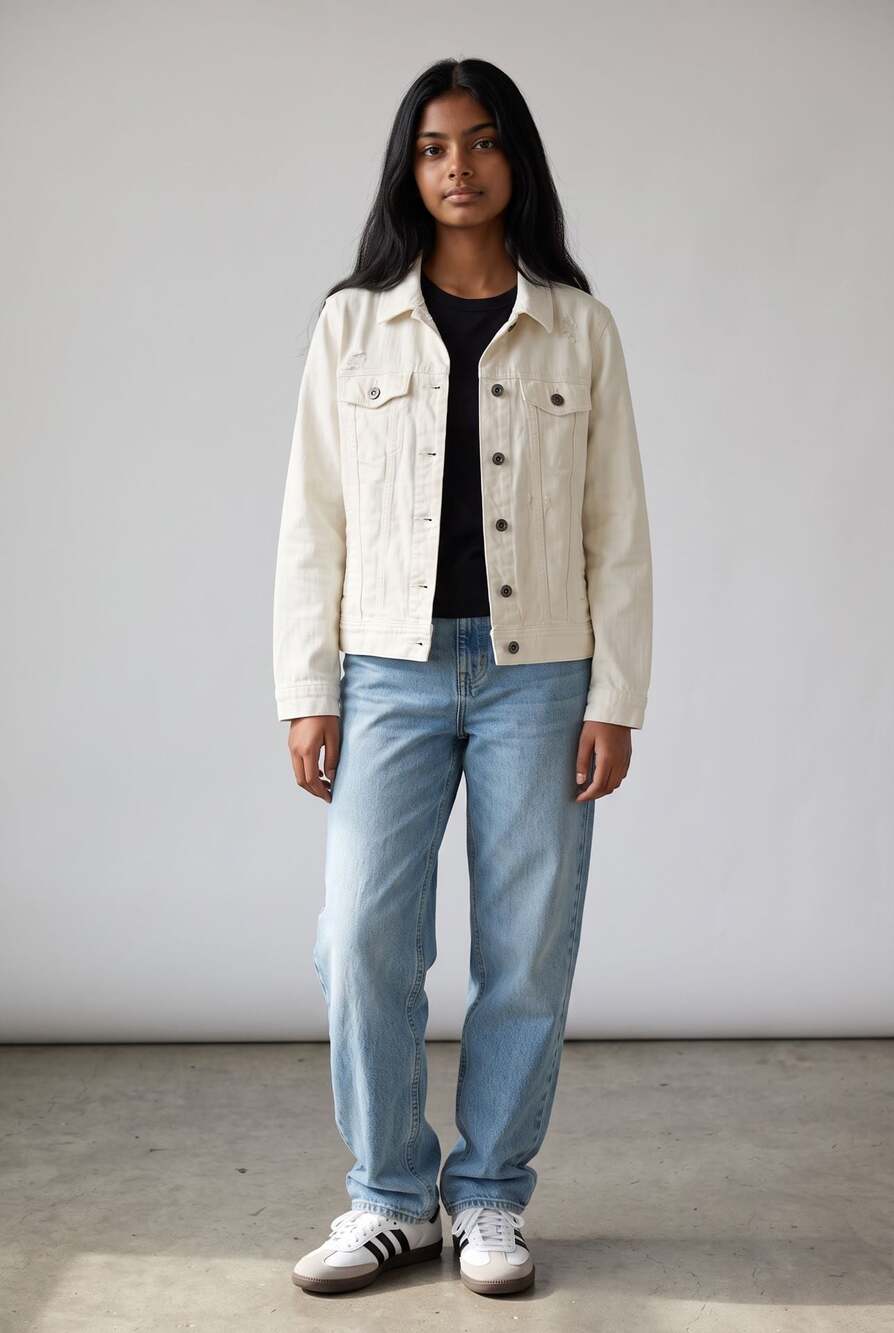 Old Navy Distressed White Denim Jacket Size M